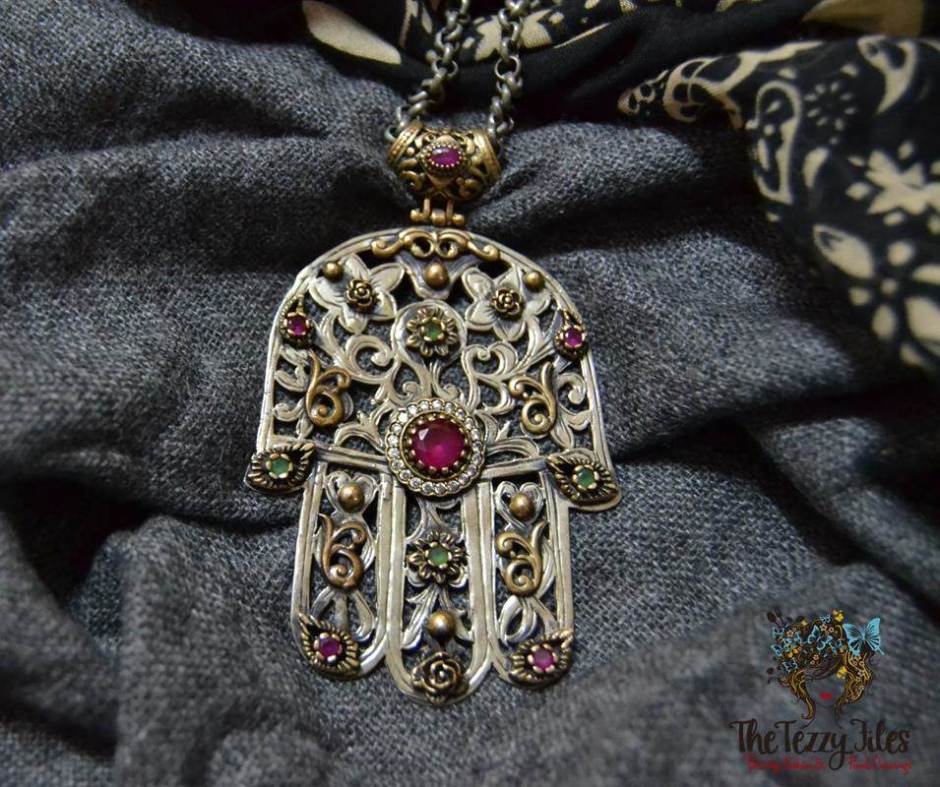 hamsa jewelry hand of fatima silver ruby emerald copper