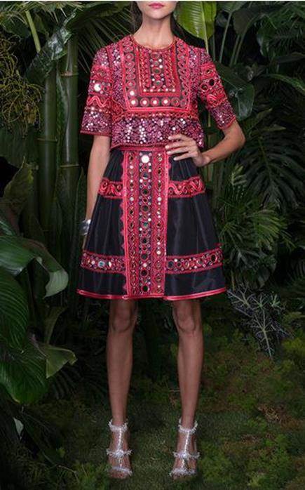 naeem khan embroidered dress Naeem Khan Sheer-paneled Embroidered Gown
