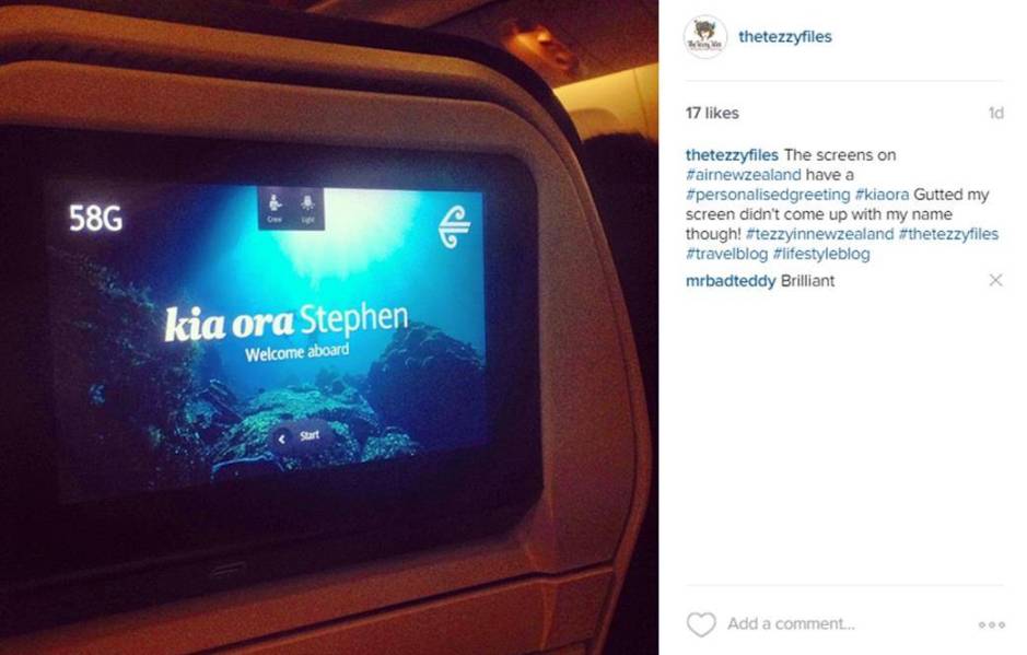 air new zealand personalised screen