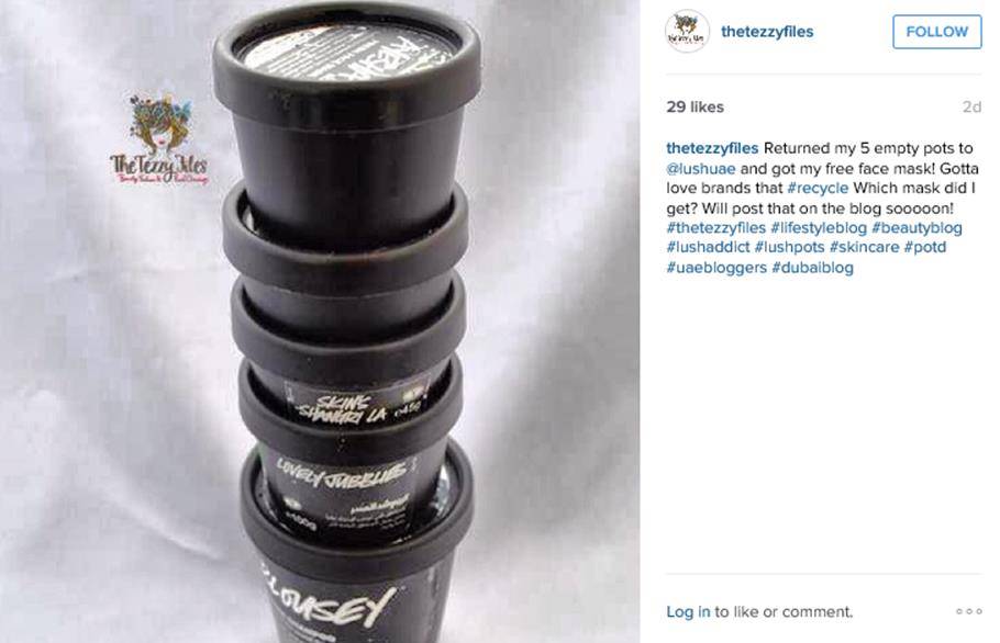 lush pots recycling return 5 empty pots get a Lush fce mask free