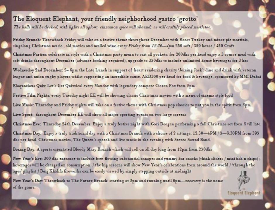 eloquent elephant christmas and new year menu specials